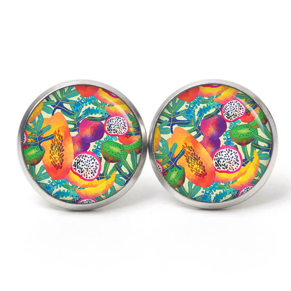 Ohrstecker, Ohrhänger, Clipse & Druckknopf – Motiv Obstkorb Früchte Karibik – Schmuck aus Edelstahl Ohrstecker, Ohrhänger, Clipse & Druckknopf – Motiv Obstkorb Früchte Karibik – Schmuck aus Edelstahl