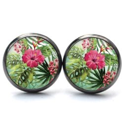 Ohrringe Karibik rote Blume - Edelstahl