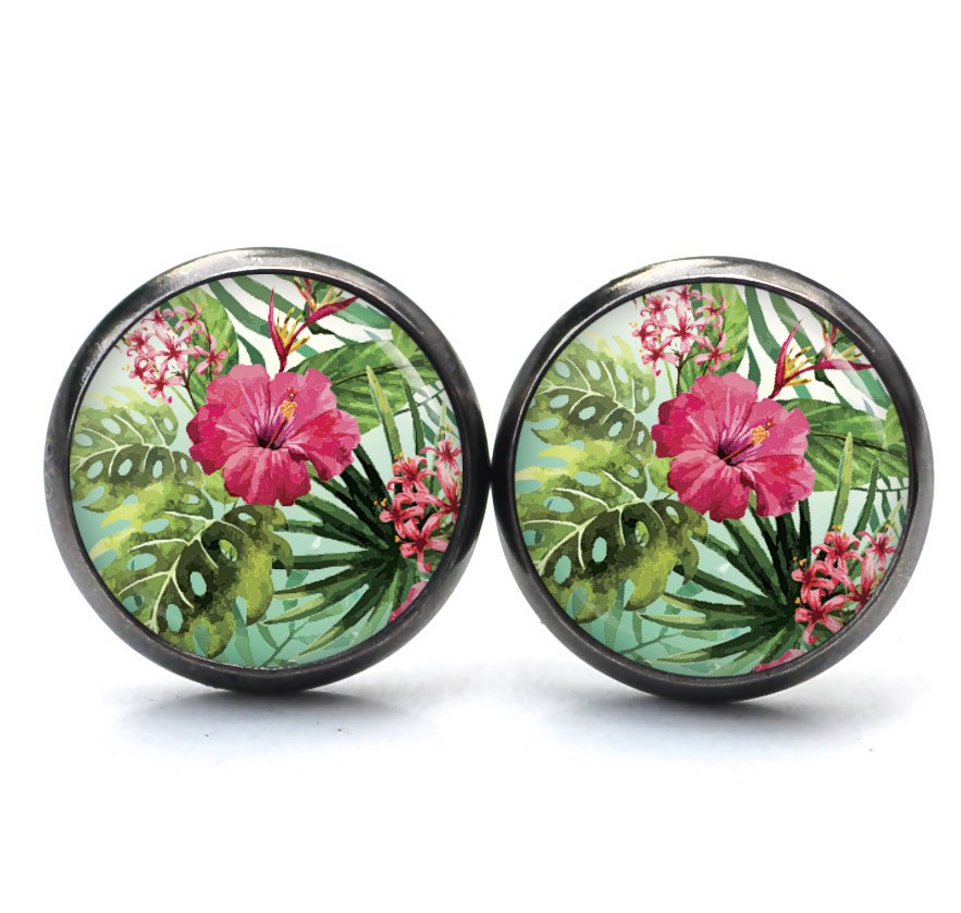 Ohrstecker, Ohrhänger, Clipse & Druckknopf – Motiv Karibik rote Blume – Schmuck aus Edelstahl Ohrstecker, Ohrhänger, Clipse & Druckknopf – Motiv Karibik rote Blume – Schmuck aus Edelstahl