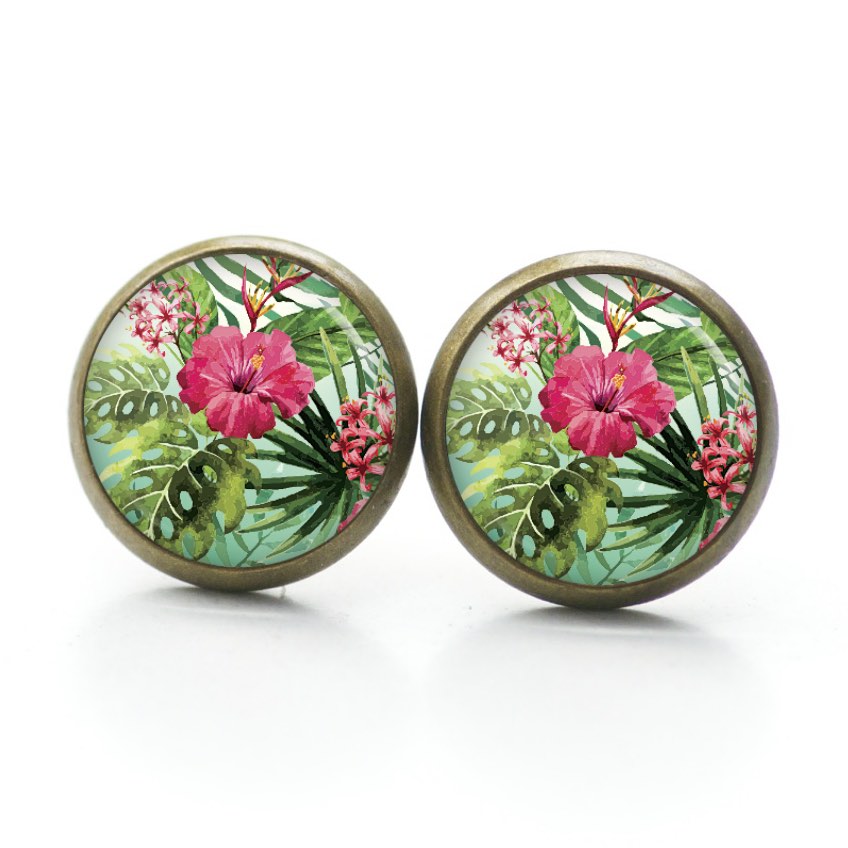 Ohrstecker, Ohrhänger, Clipse & Druckknopf – Motiv Karibik rote Blume – Schmuck aus Edelstahl Ohrstecker, Ohrhänger, Clipse & Druckknopf – Motiv Karibik rote Blume – Schmuck aus Edelstahl