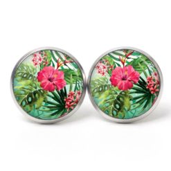 Ohrstecker, Ohrhänger, Clipse & Druckknopf – Motiv Karibik rote Blume  – Schmuck aus Edelstahl