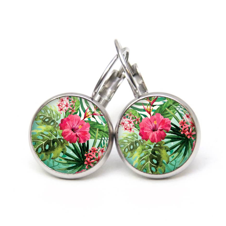 Ohrstecker, Ohrhänger, Clipse & Druckknopf – Motiv Karibik rote Blume – Schmuck aus Edelstahl Ohrstecker, Ohrhänger, Clipse & Druckknopf – Motiv Karibik rote Blume – Schmuck aus Edelstahl