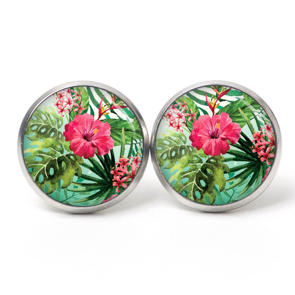 Ohrstecker, Ohrhänger, Clipse & Druckknopf – Motiv Karibik rote Blume – Schmuck aus Edelstahl Ohrstecker, Ohrhänger, Clipse & Druckknopf – Motiv Karibik rote Blume – Schmuck aus Edelstahl