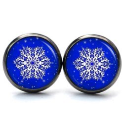 Ohrringe Schneeflocke blau Weihnachten - Edelstahl