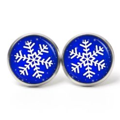 Ohrstecker, Ohrhänger, Clipse & Druckknopf – Motiv große Schneeflocke blau Weihnachten – Schmuck aus Edelstahl