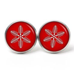 Ohrstecker, Ohrhänger, Clipse & Druckknopf – Motiv Schneeflocke rot Weihnachten – Schmuck aus Edelstahl