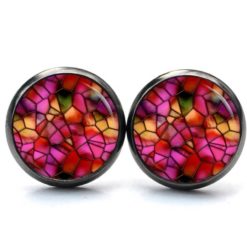 Ohrringe Mosaik Muster pink orange - Edelstahl