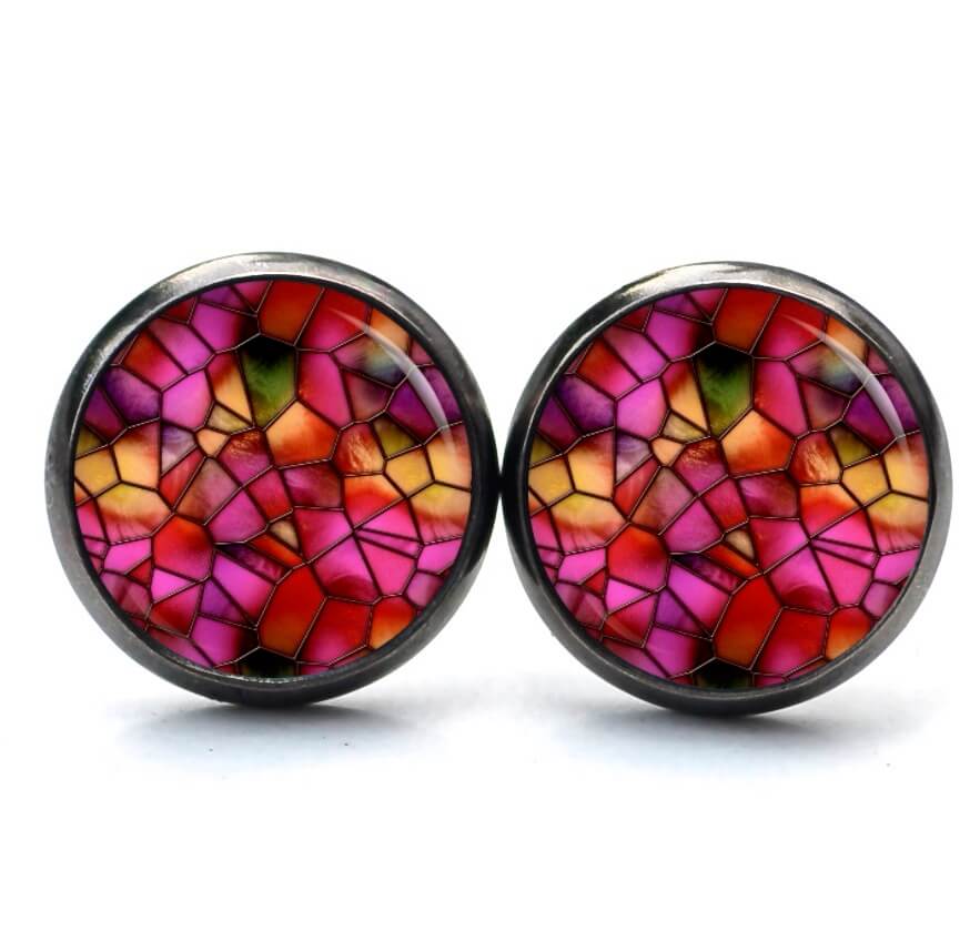 Ohrstecker, Ohrhänger, Clipse & Druckknopf – Motiv Mosaik Glasmosaik Muster pink orange – Schmuck aus Edelstahl Ohrstecker, Ohrhänger, Clipse & Druckknopf – Motiv Mosaik Glasmosaik Muster pink orange – Schmuck aus Edelstahl