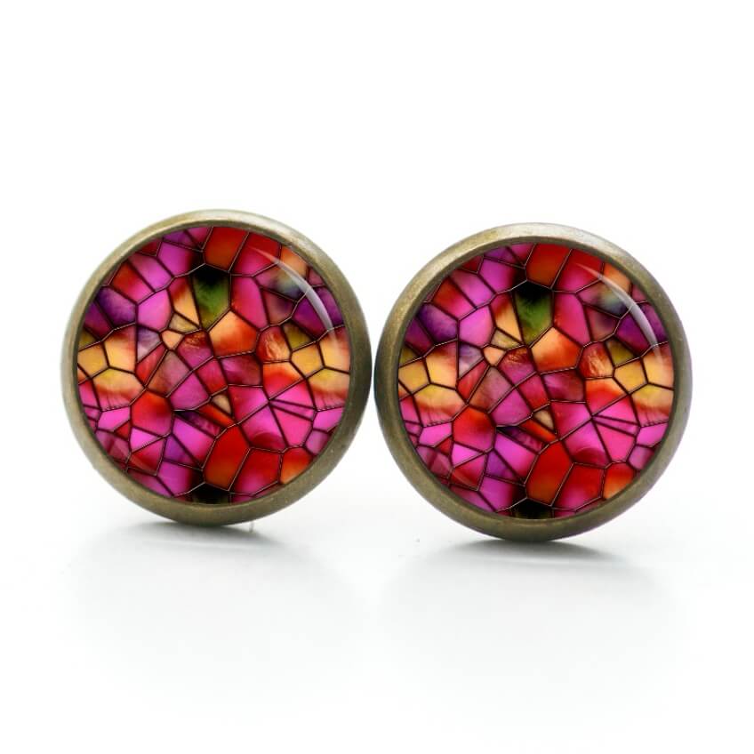 Ohrstecker, Ohrhänger, Clipse & Druckknopf – Motiv Mosaik Glasmosaik Muster pink orange – Schmuck aus Edelstahl Ohrstecker, Ohrhänger, Clipse & Druckknopf – Motiv Mosaik Glasmosaik Muster pink orange – Schmuck aus Edelstahl