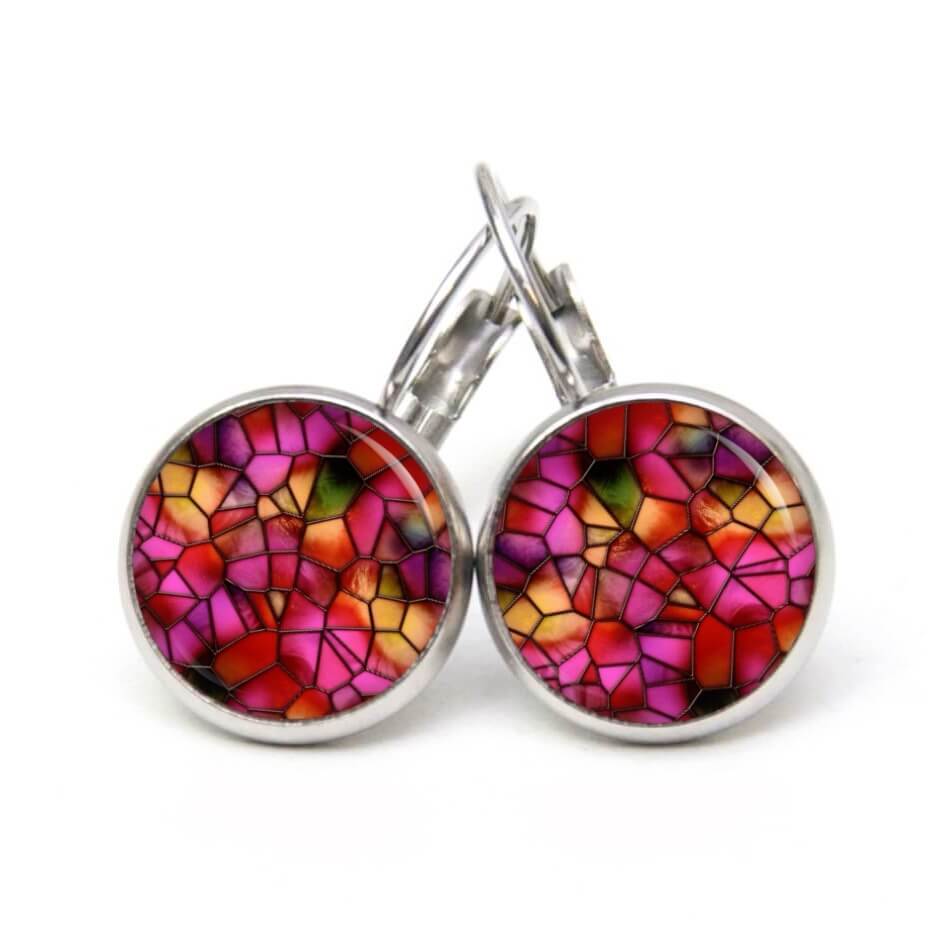 Ohrstecker, Ohrhänger, Clipse & Druckknopf – Motiv Mosaik Glasmosaik Muster pink orange – Schmuck aus Edelstahl Ohrstecker, Ohrhänger, Clipse & Druckknopf – Motiv Mosaik Glasmosaik Muster pink orange – Schmuck aus Edelstahl