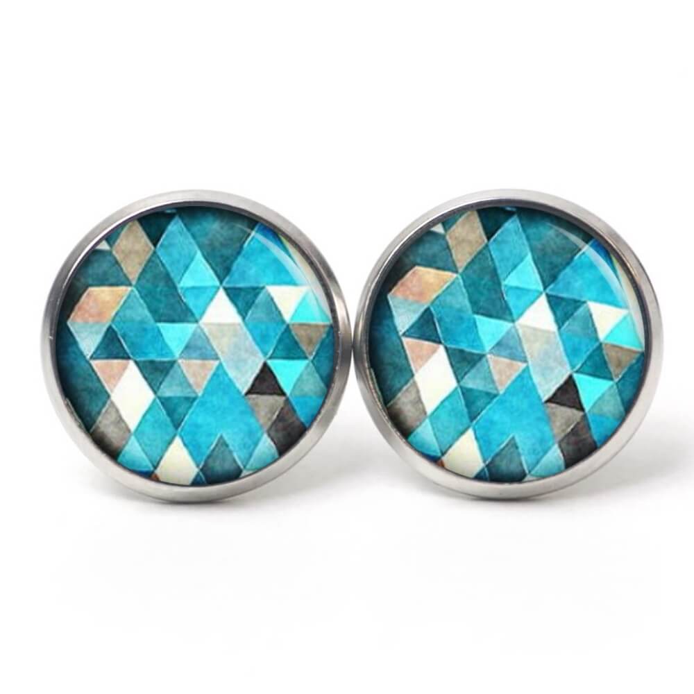 Ohrstecker, Ohrhänger, Clipse & Druckknopf – Motiv Mosaik Glasmosaik Muster Türkis – Schmuck aus Edelstahl Ohrstecker, Ohrhänger, Clipse & Druckknopf – Motiv Mosaik Glasmosaik Muster Türkis – Schmuck aus Edelstahl