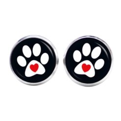 Ohrstecker, Ohrhänger, Clipse & Druckknopf – Motiv Hundepfote mit Herz schwarz – Schmuck aus Edelstahl