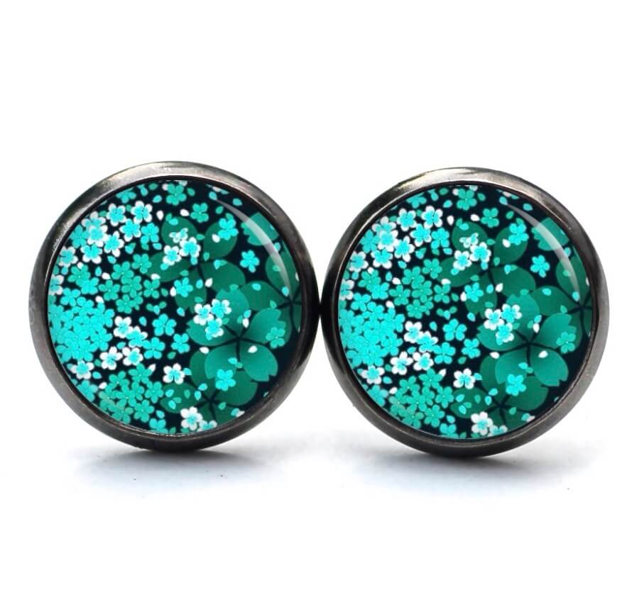 Druckknopf Ohrstecker Ohrhänger Clipse Blumenmeer grün türkis Druckknopf Ohrstecker Ohrhänger Clipse Blumenmeer grün türkis