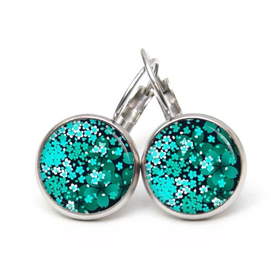Druckknopf Ohrstecker Ohrhänger Clipse Blumenmeer grün türkis Druckknopf Ohrstecker Ohrhänger Clipse Blumenmeer grün türkis