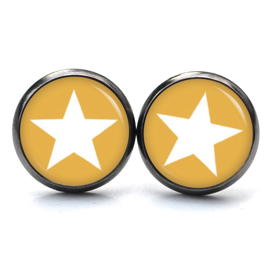 Druckknopf Ohrstecker Ohrhänger Clipse pastel orange weißer Stern Druckknopf Ohrstecker Ohrhänger Clipse pastel orange weißer Stern