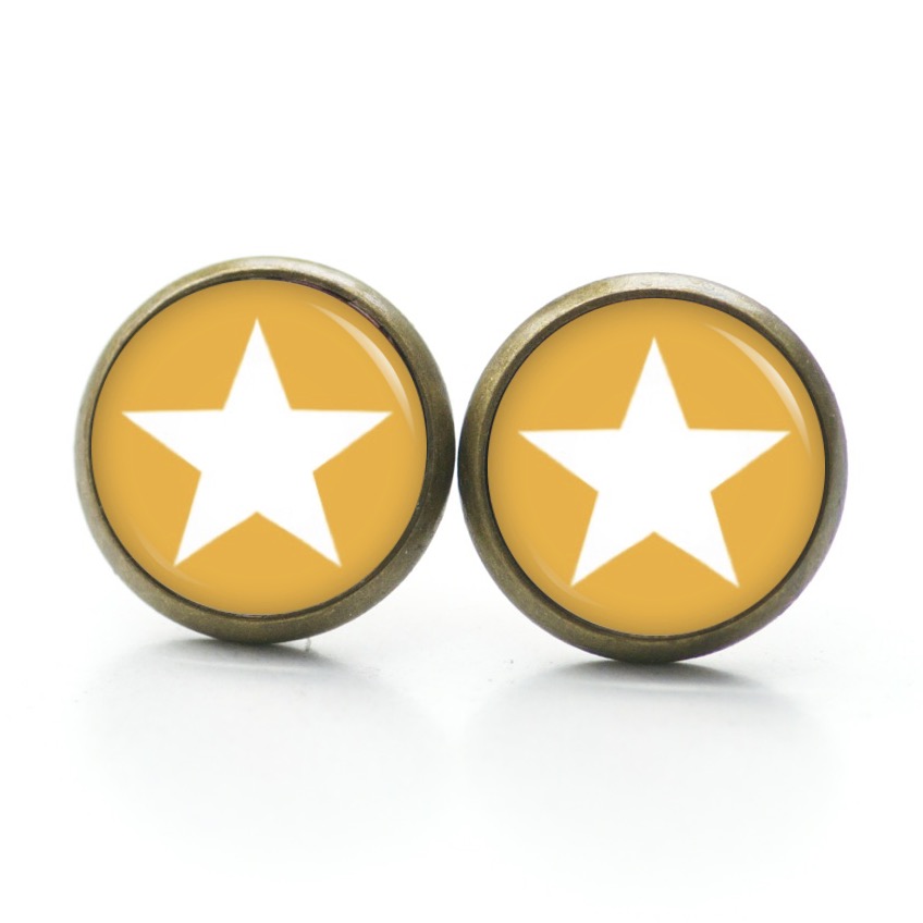 Druckknopf Ohrstecker Ohrhänger Clipse pastel orange weißer Stern Druckknopf Ohrstecker Ohrhänger Clipse pastel orange weißer Stern