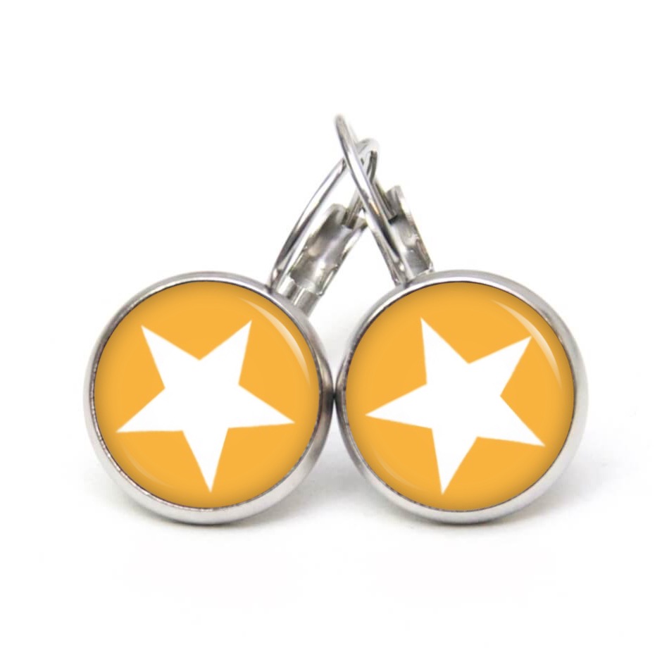 Druckknopf Ohrstecker Ohrhänger Clipse pastel orange weißer Stern Druckknopf Ohrstecker Ohrhänger Clipse pastel orange weißer Stern