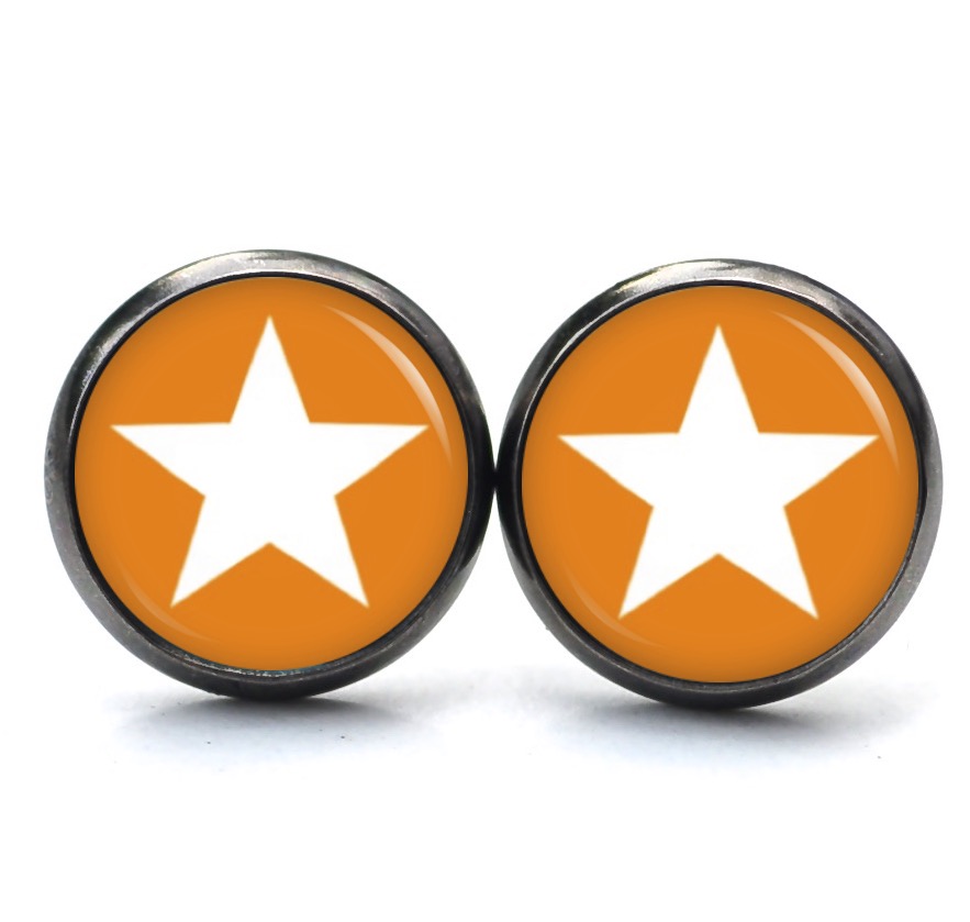 Druckknopf Ohrstecker Ohrhänger Clipse orange weißer Stern Druckknopf Ohrstecker Ohrhänger Clipse orange weißer Stern