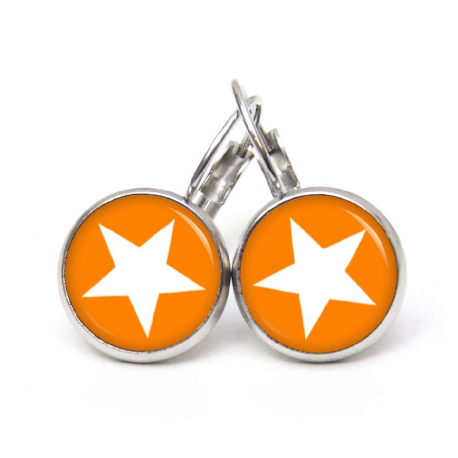 Druckknopf Ohrstecker Ohrhänger Clipse orange weißer Stern Druckknopf Ohrstecker Ohrhänger Clipse orange weißer Stern
