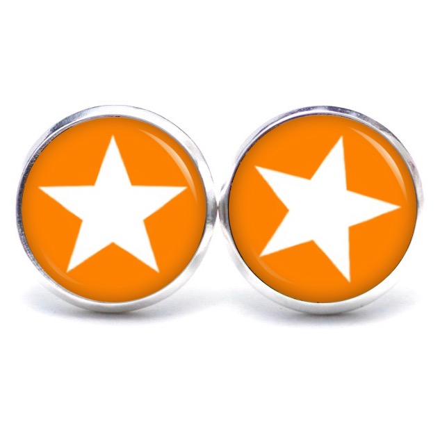 Druckknopf Ohrstecker Ohrhänger Clipse orange weißer Stern Druckknopf Ohrstecker Ohrhänger Clipse orange weißer Stern