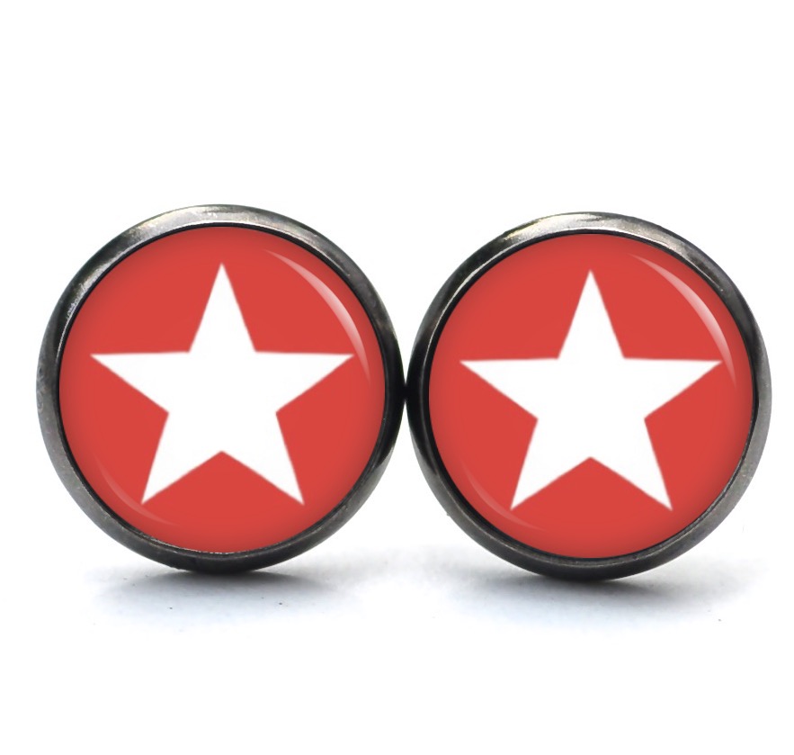 Druckknopf Ohrstecker Ohrhänger Clipse hell rot weißer Stern Druckknopf Ohrstecker Ohrhänger Clipse hell rot weißer Stern