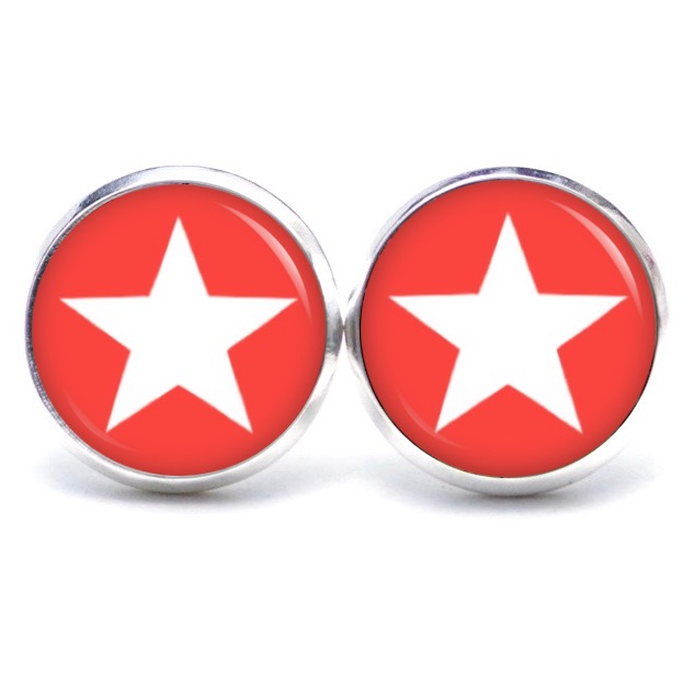 Druckknopf Ohrstecker Ohrhänger Clipse hell rot weißer Stern Druckknopf Ohrstecker Ohrhänger Clipse hell rot weißer Stern