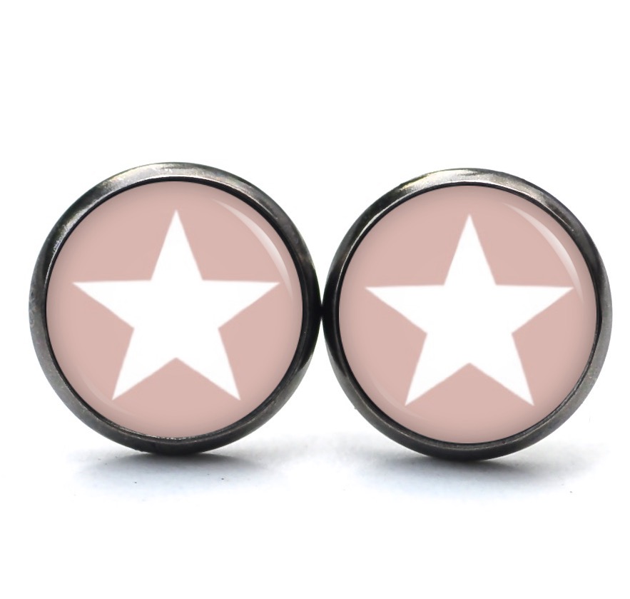 Druckknopf Ohrstecker Ohrhänger Clipse pastel rosa weißer Stern Druckknopf Ohrstecker Ohrhänger Clipse pastel rosa weißer Stern