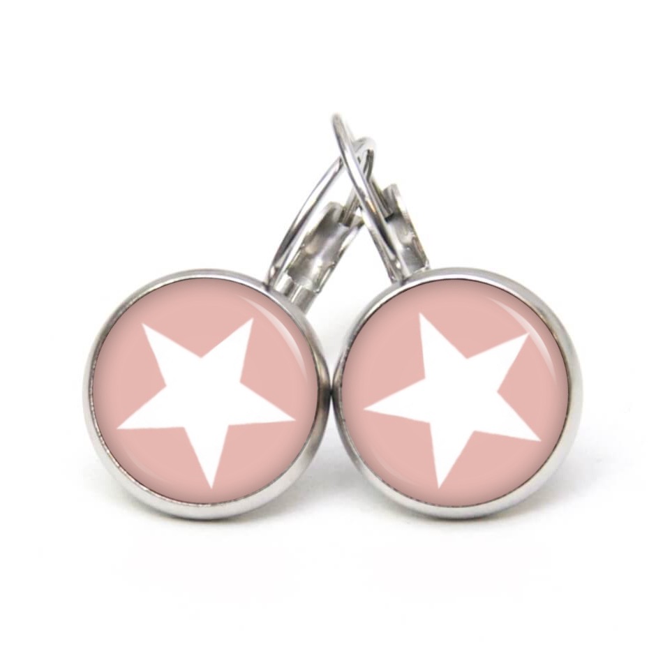 Druckknopf Ohrstecker Ohrhänger Clipse pastel rosa weißer Stern Druckknopf Ohrstecker Ohrhänger Clipse pastel rosa weißer Stern