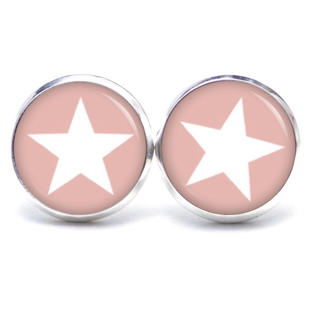 Druckknopf Ohrstecker Ohrhänger Clipse pastel rosa weißer Stern Druckknopf Ohrstecker Ohrhänger Clipse pastel rosa weißer Stern