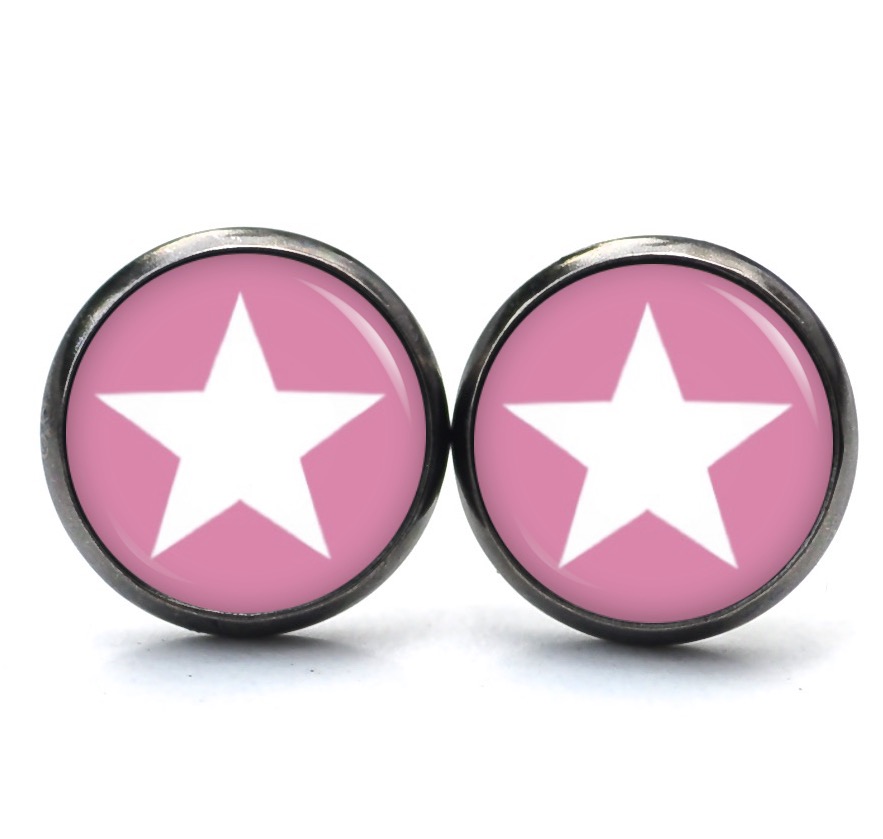 Druckknopf Ohrstecker Ohrhänger Clipse pink weißer Stern Druckknopf Ohrstecker Ohrhänger Clipse pink weißer Stern