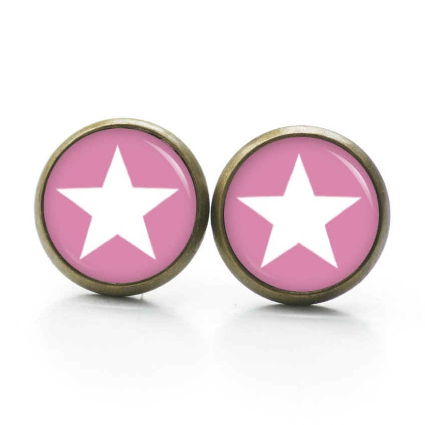 Druckknopf Ohrstecker Ohrhänger Clipse pink weißer Stern Druckknopf Ohrstecker Ohrhänger Clipse pink weißer Stern