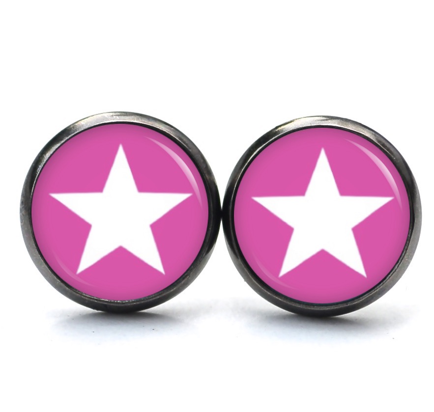 Druckknopf Ohrstecker Ohrhänger Clipse fuchsia weißer Stern Druckknopf Ohrstecker Ohrhänger Clipse fuchsia weißer Stern
