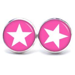 Druckknopf Ohrstecker Ohrhänger Clipse fuchsia weißer Stern