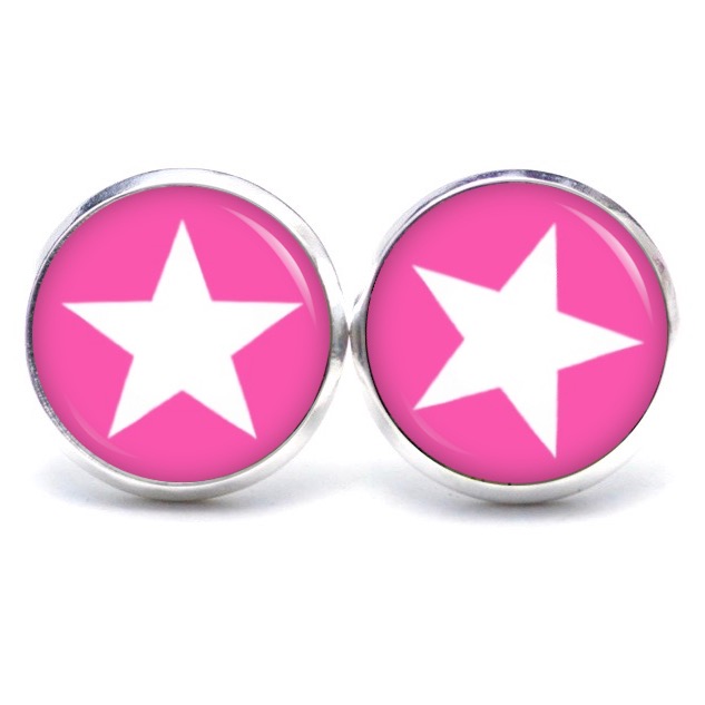 Druckknopf Ohrstecker Ohrhänger Clipse fuchsia weißer Stern Druckknopf Ohrstecker Ohrhänger Clipse fuchsia weißer Stern