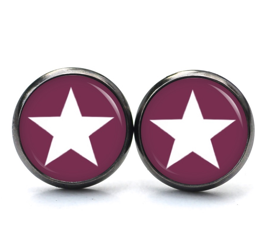 Druckknopf Ohrstecker Ohrhänger Clipse pflaume weißer Stern Druckknopf Ohrstecker Ohrhänger Clipse pflaume weißer Stern