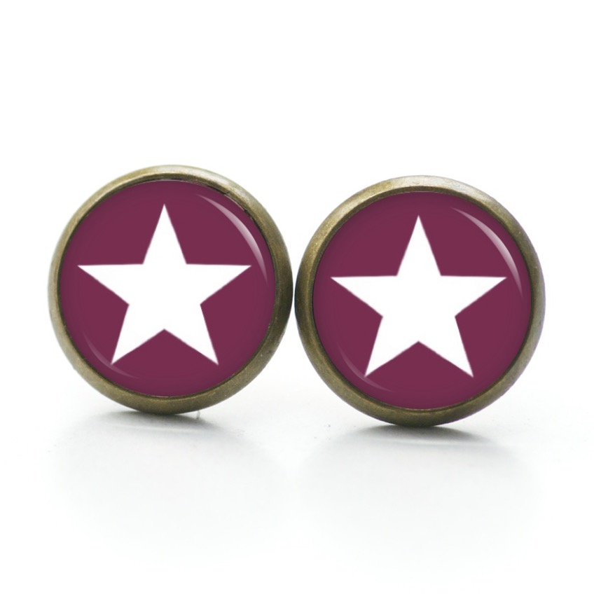 Druckknopf Ohrstecker Ohrhänger Clipse pflaume weißer Stern Druckknopf Ohrstecker Ohrhänger Clipse pflaume weißer Stern