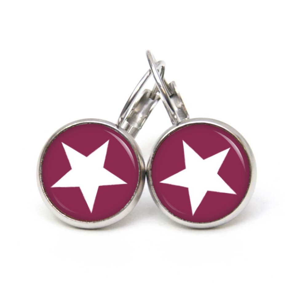 Druckknopf Ohrstecker Ohrhänger Clipse pflaume weißer Stern Druckknopf Ohrstecker Ohrhänger Clipse pflaume weißer Stern