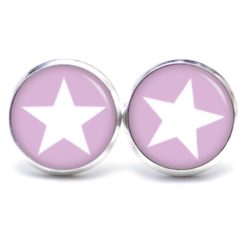 Druckknopf Ohrstecker Ohrhänger Clipse flieder weißer Stern