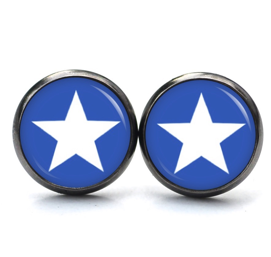 Druckknopf Ohrstecker Ohrhänger Clipse blau weißer Stern Druckknopf Ohrstecker Ohrhänger Clipse blau weißer Stern