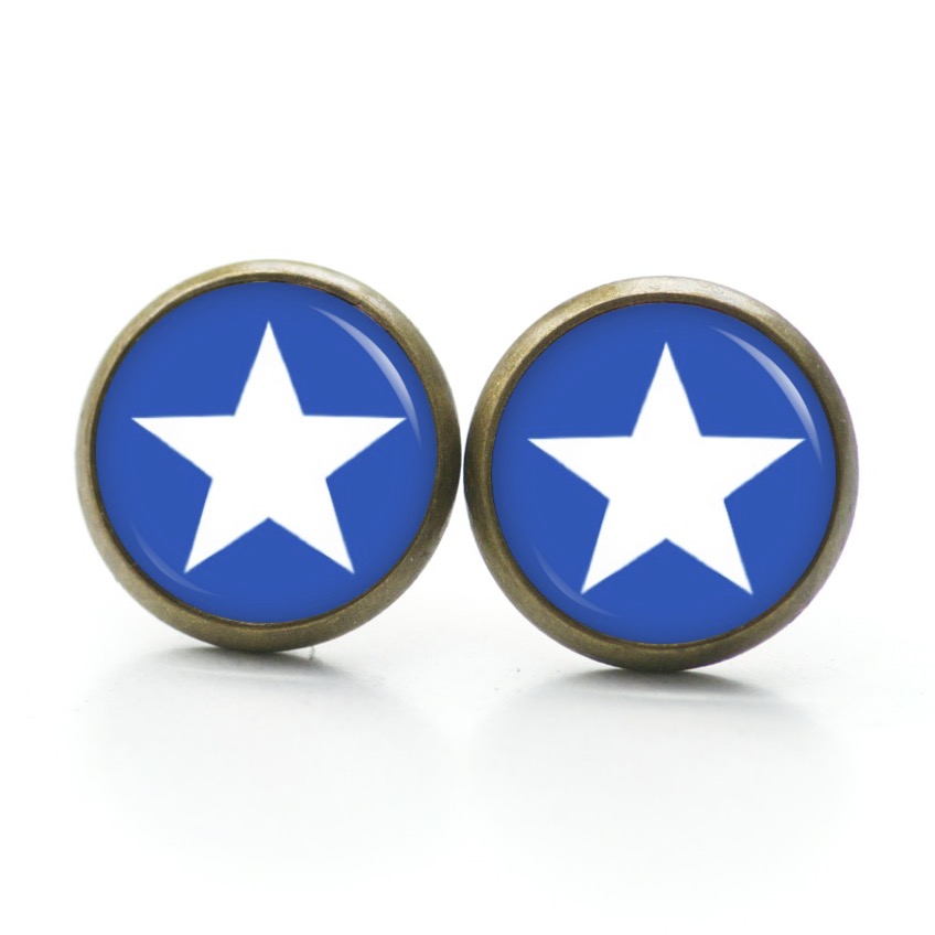 Druckknopf Ohrstecker Ohrhänger Clipse blau weißer Stern Druckknopf Ohrstecker Ohrhänger Clipse blau weißer Stern