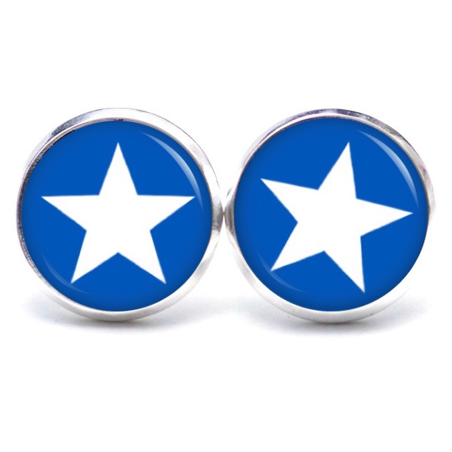 Druckknopf Ohrstecker Ohrhänger Clipse blau weißer Stern Druckknopf Ohrstecker Ohrhänger Clipse blau weißer Stern