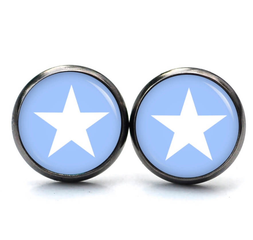 Druckknopf Ohrstecker Ohrhänger Clipse mittelblau weißer Stern Druckknopf Ohrstecker Ohrhänger Clipse mittelblau weißer Stern