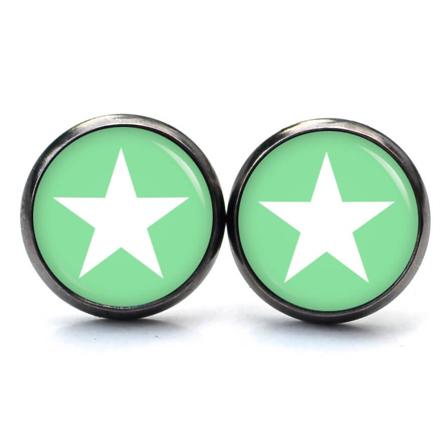 Ohrstecker, Ohrhänger, Clipse & Druckknopf – Motiv pastelgrün weißer Stern – Schmuck aus Edelstahl (Kopie) Ohrstecker, Ohrhänger, Clipse & Druckknopf – Motiv pastelgrün weißer Stern – Schmuck aus Edelstahl (Kopie)