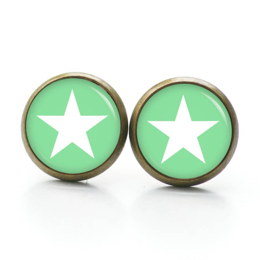 Ohrstecker, Ohrhänger, Clipse & Druckknopf – Motiv pastelgrün weißer Stern – Schmuck aus Edelstahl (Kopie) Ohrstecker, Ohrhänger, Clipse & Druckknopf – Motiv pastelgrün weißer Stern – Schmuck aus Edelstahl (Kopie)