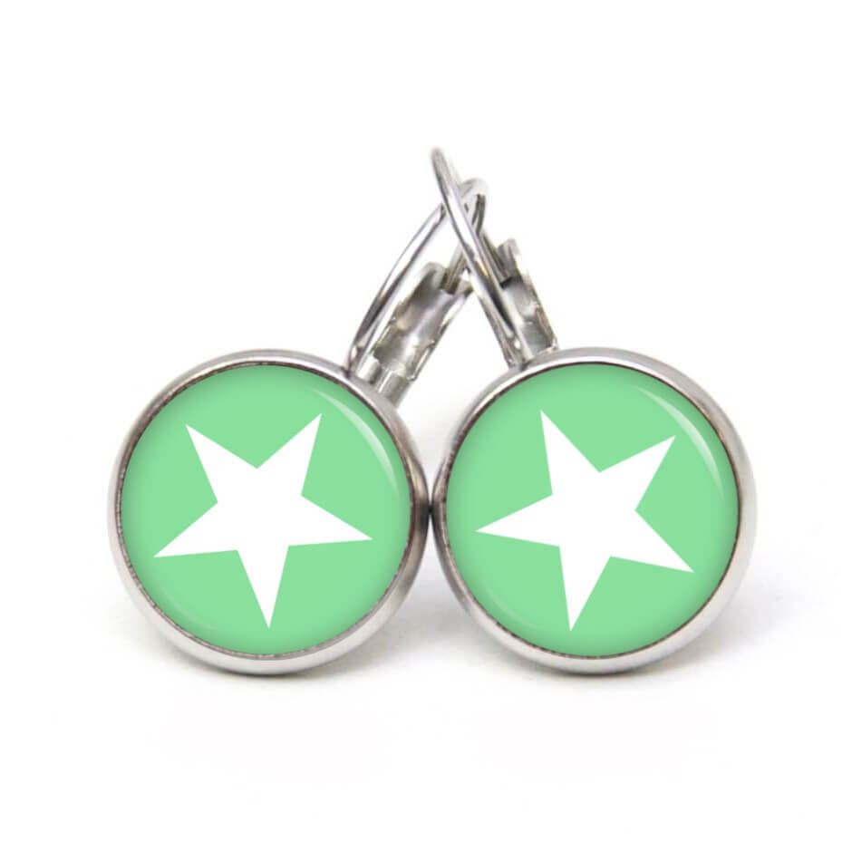 Ohrstecker, Ohrhänger, Clipse & Druckknopf – Motiv pastelgrün weißer Stern – Schmuck aus Edelstahl (Kopie) Ohrstecker, Ohrhänger, Clipse & Druckknopf – Motiv pastelgrün weißer Stern – Schmuck aus Edelstahl (Kopie)