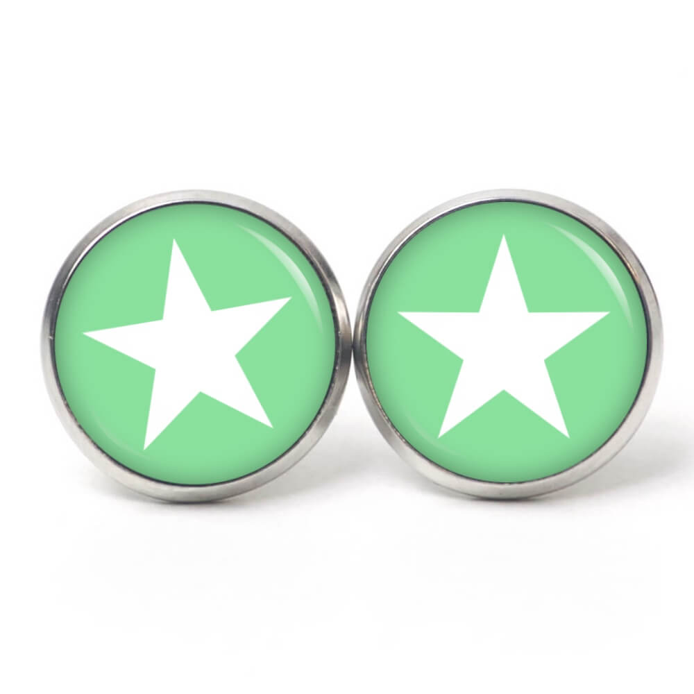 Ohrstecker, Ohrhänger, Clipse & Druckknopf – Motiv pastelgrün weißer Stern – Schmuck aus Edelstahl (Kopie) Ohrstecker, Ohrhänger, Clipse & Druckknopf – Motiv pastelgrün weißer Stern – Schmuck aus Edelstahl (Kopie)
