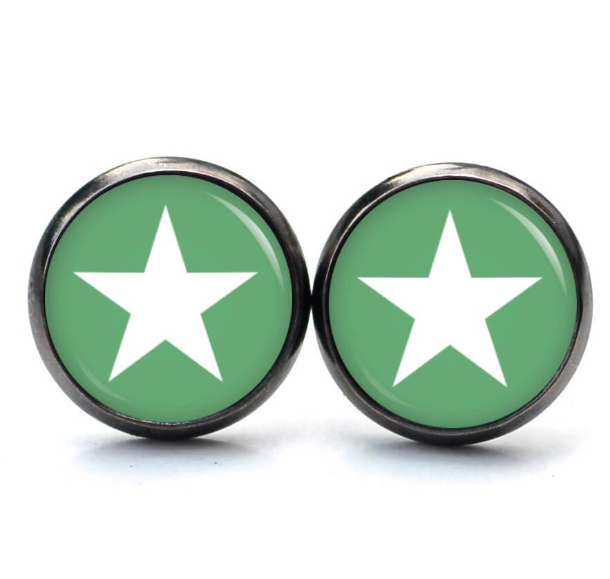 Ohrstecker, Ohrhänger, Clipse & Druckknopf – Motiv grasgrün weißer Stern – Schmuck aus Edelstahl (Kopie) Ohrstecker, Ohrhänger, Clipse & Druckknopf – Motiv grasgrün weißer Stern – Schmuck aus Edelstahl (Kopie)