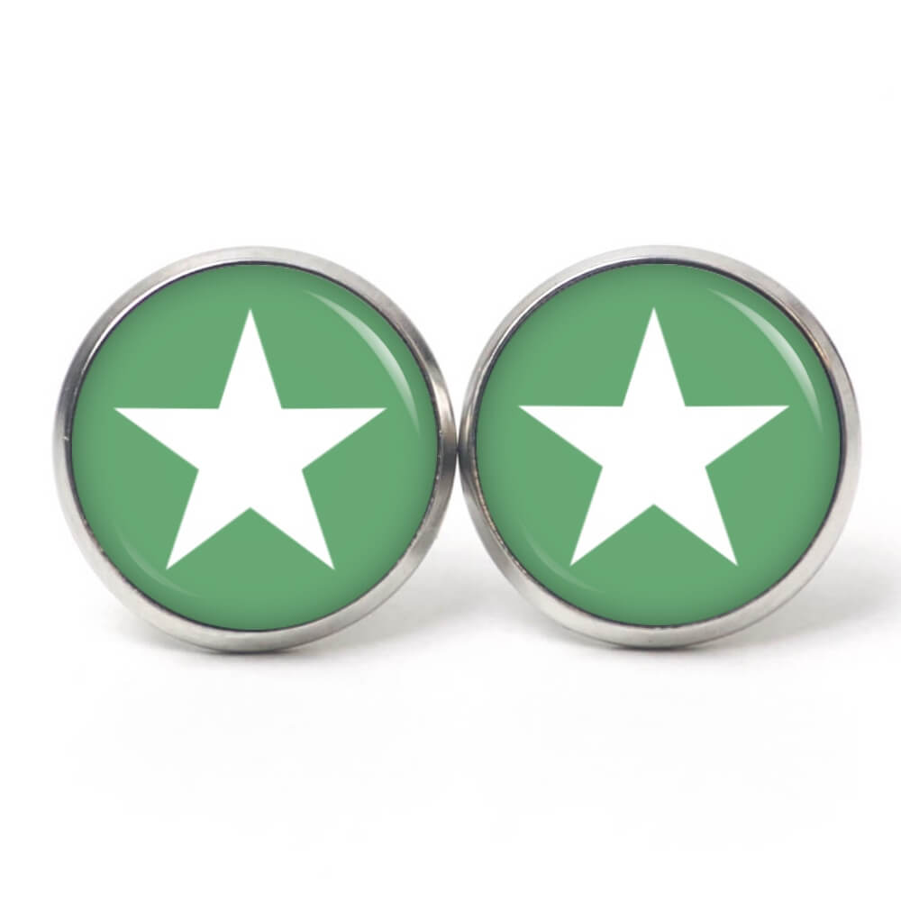 Ohrstecker, Ohrhänger, Clipse & Druckknopf – Motiv grasgrün weißer Stern – Schmuck aus Edelstahl (Kopie) Ohrstecker, Ohrhänger, Clipse & Druckknopf – Motiv grasgrün weißer Stern – Schmuck aus Edelstahl (Kopie)
