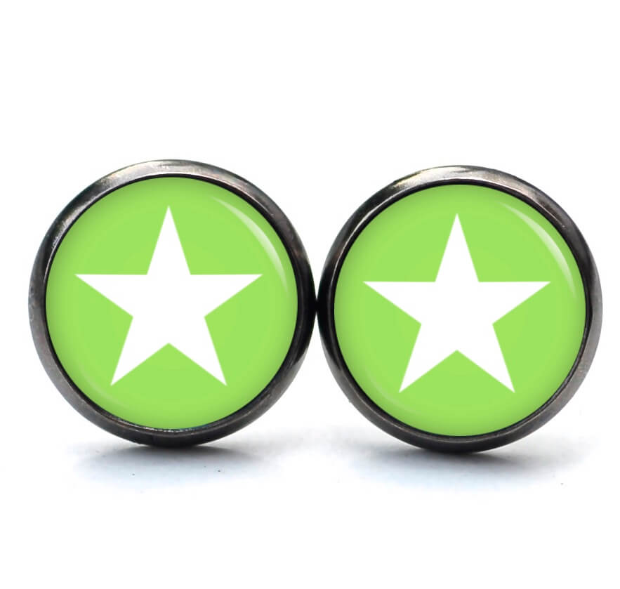 Ohrstecker, Ohrhänger, Clipse & Druckknopf – Motiv lindgrün weißer Stern – Schmuck aus Edelstahl Ohrstecker, Ohrhänger, Clipse & Druckknopf – Motiv lindgrün weißer Stern – Schmuck aus Edelstahl