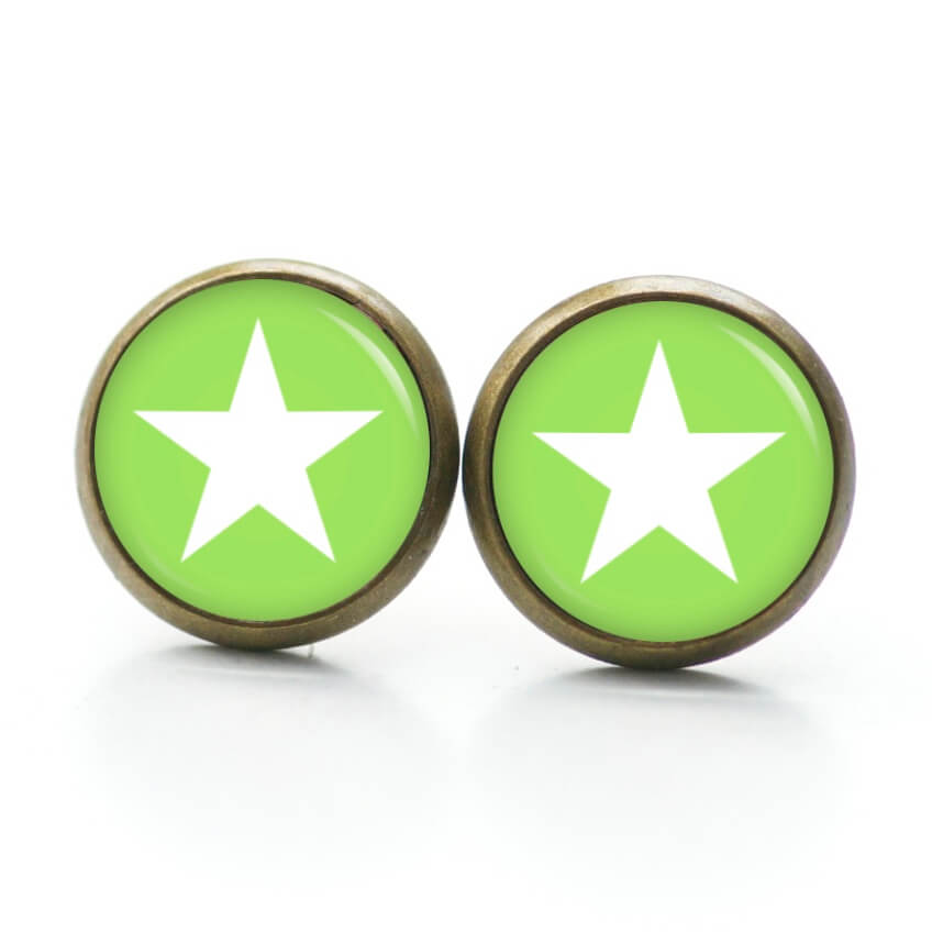 Ohrstecker, Ohrhänger, Clipse & Druckknopf – Motiv lindgrün weißer Stern – Schmuck aus Edelstahl Ohrstecker, Ohrhänger, Clipse & Druckknopf – Motiv lindgrün weißer Stern – Schmuck aus Edelstahl